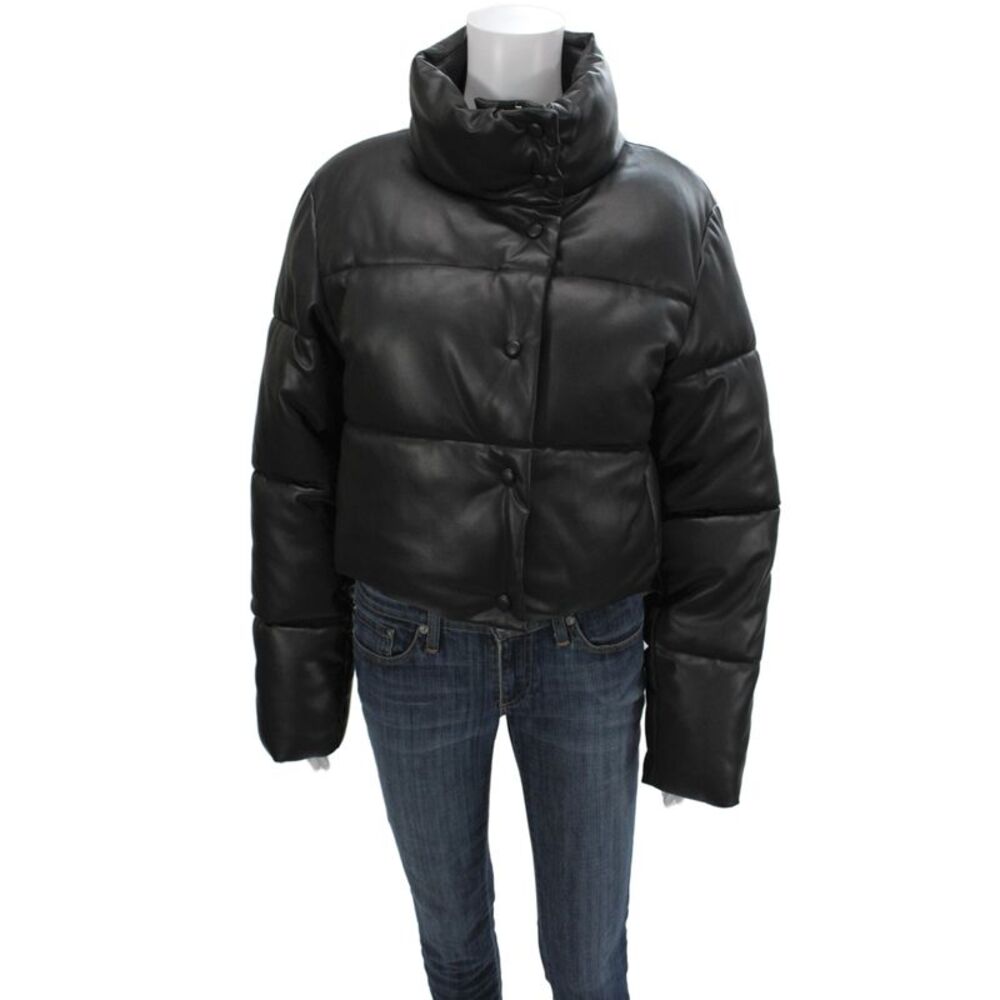 MNG Womens Puffer Quilted Jacket Black Baby Suri Virgin Wool Size M